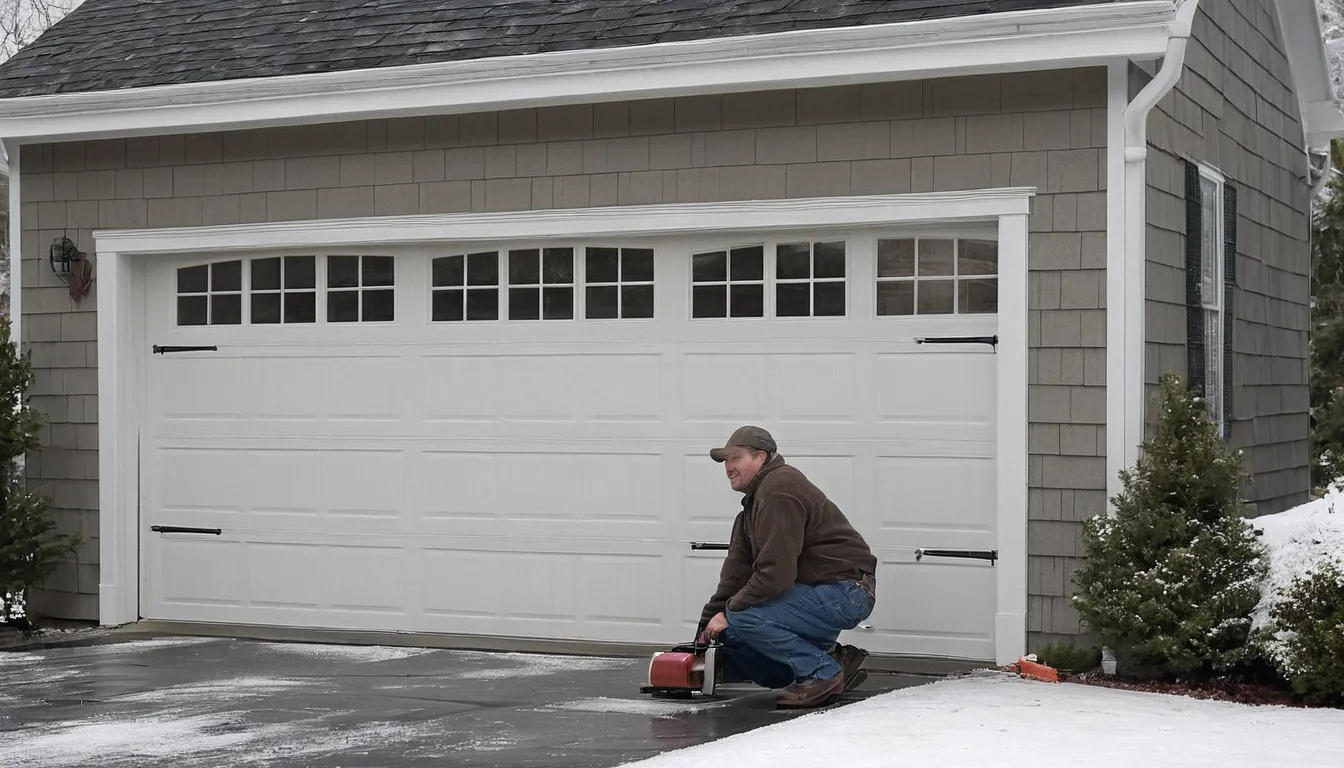 A local provider checking a garage door track at a home in Chester Heights